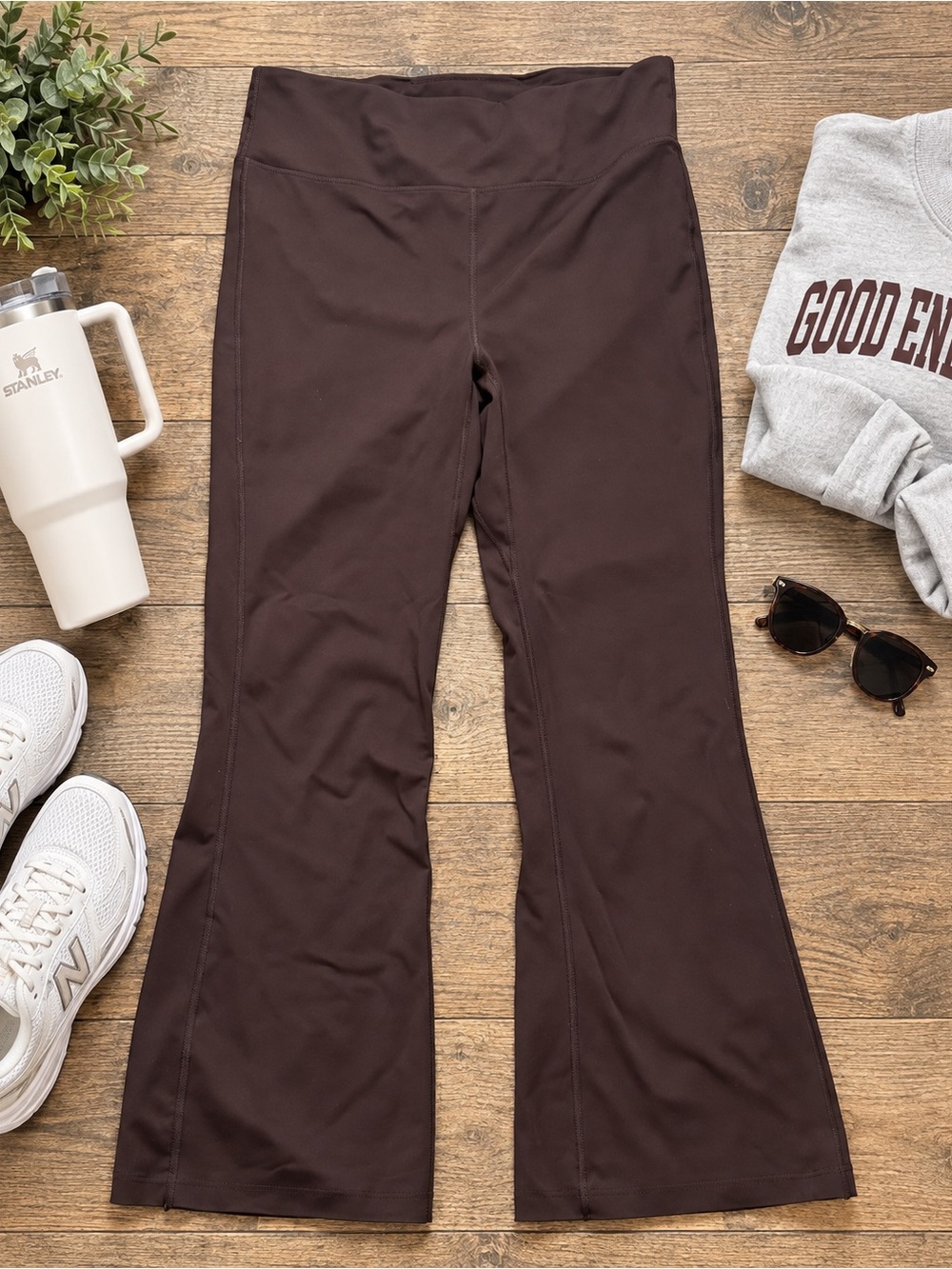 Crane Women’s Large Brown High Rise Flare Yoga Pants Bootcut Leggings